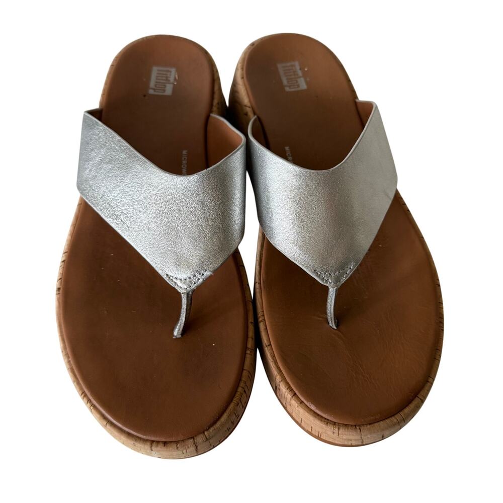 FitFlop F-Mode Metallic Leather and Cork Flatform Size 9
